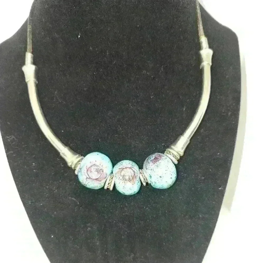 Vintage beaded boho floral necklace